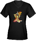 womens V neck dark T shirt with vintage 1920's figure design by TJ Conway