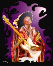 JImi Hendrix purple on black, design based on original painting of Jimi Hendrix  available as a poster or fine art print.