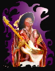 Jimi Hendrix canvas print, purple on black design., digital art based on an original painting of jimi playing guitar by artist Tom Conway