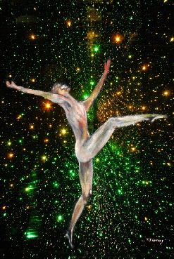 The light fantastic,  girl dancing with stars, based on an original painting of a Dancer,  photographs, and digital effects.