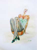 painting of model wearing blue stockingstwork