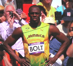 Usain Bolt before the start of preliminary heat mens 100m London 2012