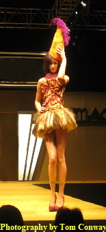 fashion model, photograph of a woman in hat and short skirt on catwalk