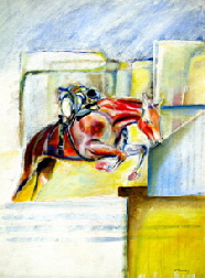 horse art | A painting of a horse and rider, 'The equestrian'  by T J Conway