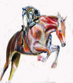 horse art. Extract from a  painting of a horse and rider  by artist Tom Conway