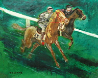 horse art . pop art style painting of two race horses