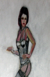 lingerie model. painting of Lady Jane , lingerie model in corset stockings and suspenders.