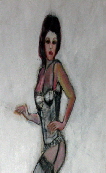 lingerie model. painting of Lady Jane , lingerie model in corset stockings and suspenders.