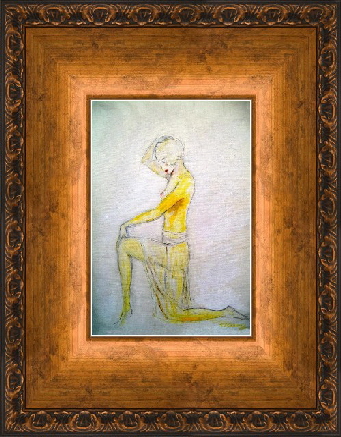 Painting  in copper bronze frame, nude art by T J Conway.