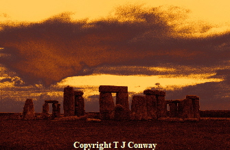 stonehenge and amber sky