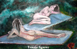 painting of two females titled The Beauty of Tranquility Green, by artist T J Conway