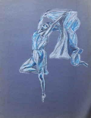 Blue Ballerina , pastel art work of a dancer